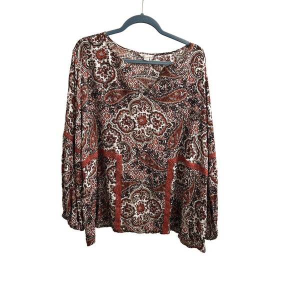 Cato Women’s Blouse Top Size 18/20 Peasant Paisley Floral Print Boho - Picture 1 of 5